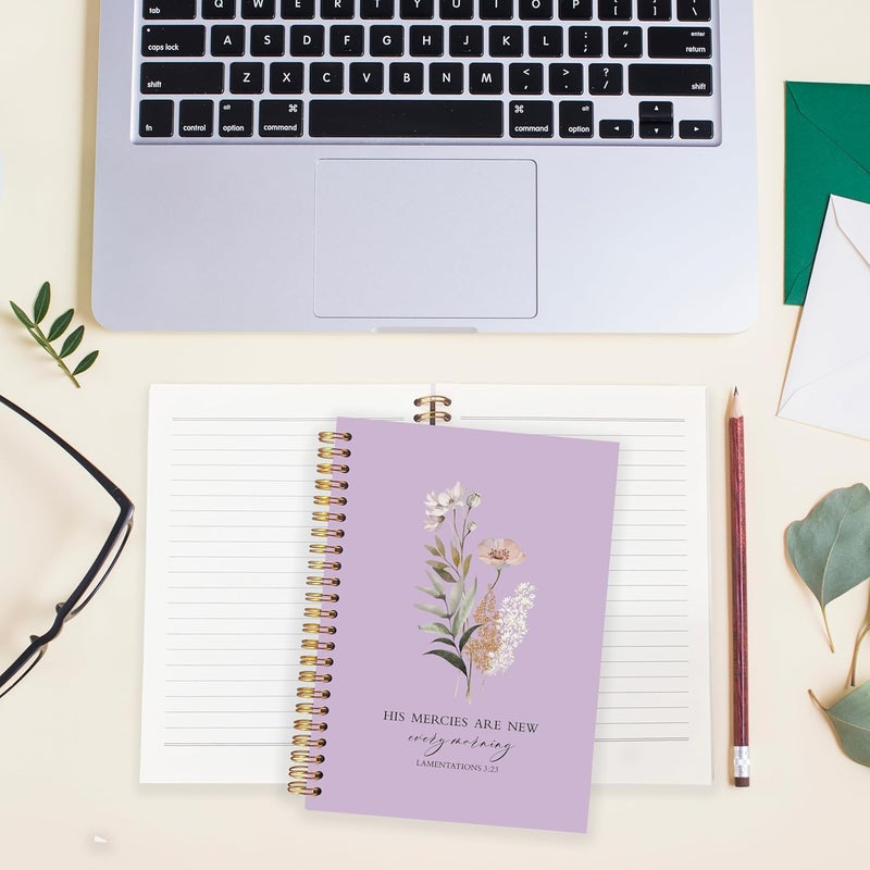 BearCake Purple Bible Christian Journals Floral Notebooks for Women Note Taking,Prayer Journal for Women, His Mercies are New Every Morning,Bible Study Journal for Women 5.5x8.3 - Image 3